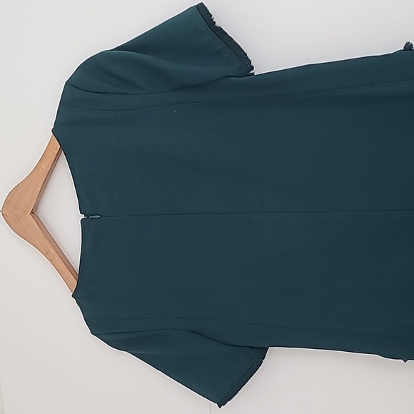 LOFT Pine Green Shift Dress w Fringe Detail - Picture 4 of 4